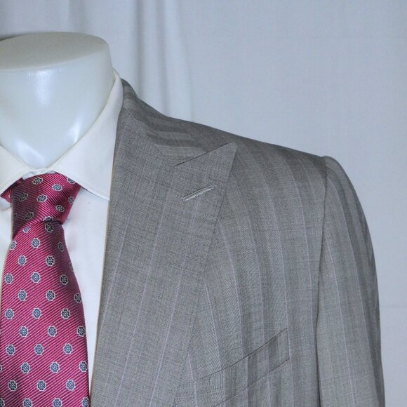 Alan Flusser Gray Stripe Bespoke Peak Lapel Two Button Suit 42R